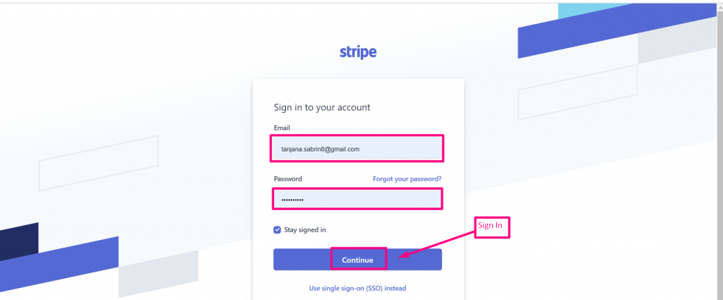 accedi a Stripe per le chiavi