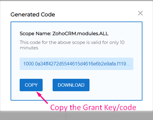 Generated code for Zoho CRM integration