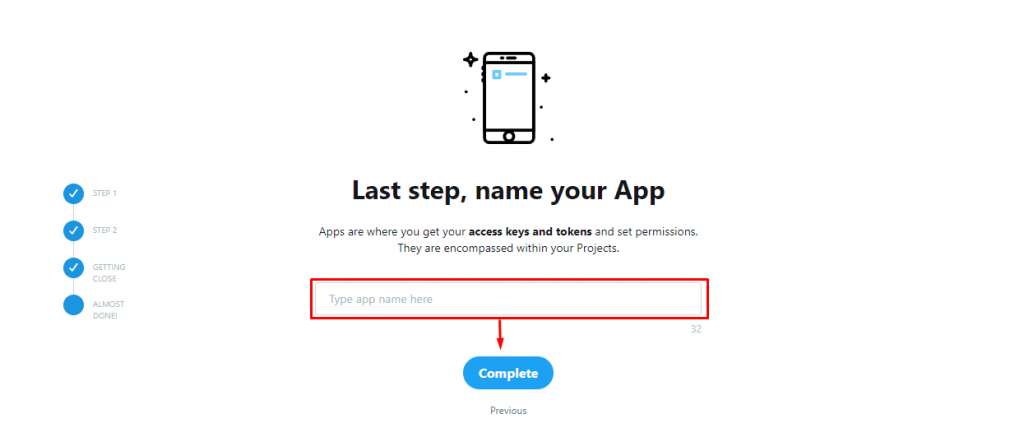 Assegna un nome all'app per sviluppatori di Twitter