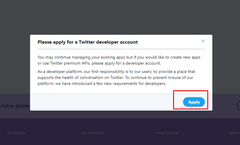 Twitter developer account