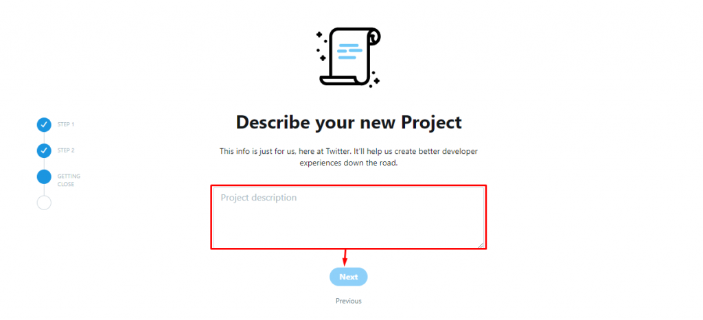 Descrivi il nuovo progetto: app per sviluppatori Twitter