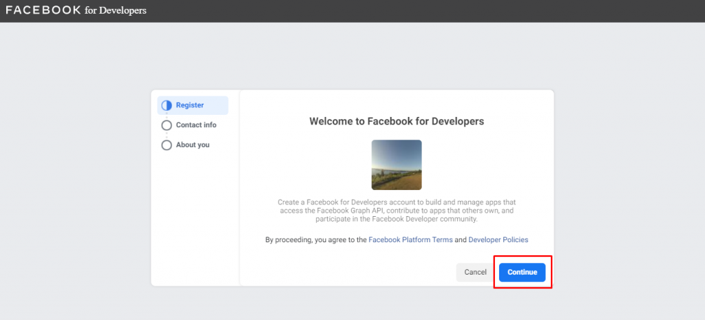 Register for Facebook Developers