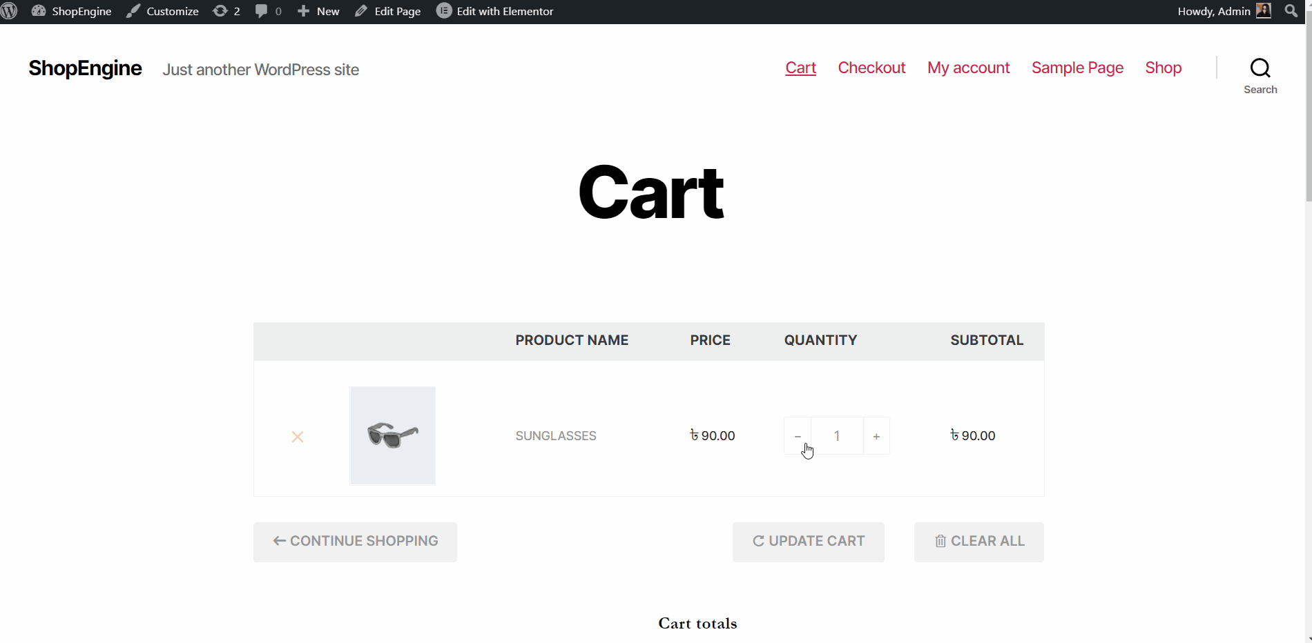 Empty cart template page shows up on front-end